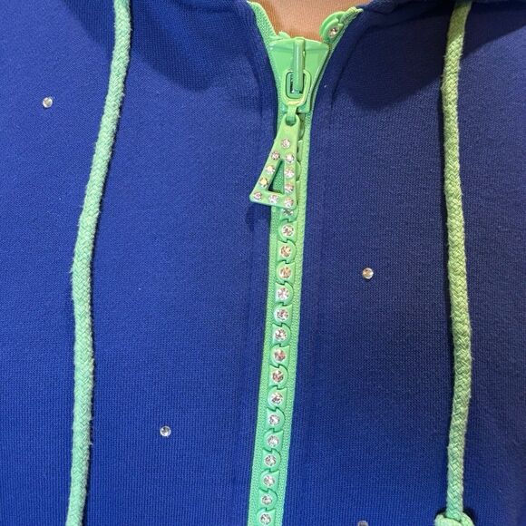 QUACKER FACTORY QVC Size Small Blue Cotton Fleece Rhinestone Hoodie Jacket - Picture 5 of 11